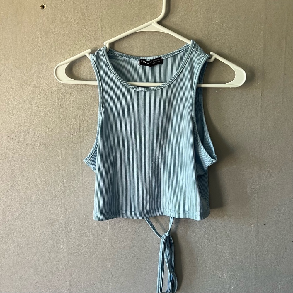 SHEIN Light Blue Ribbed Tie Back Tank Size Large